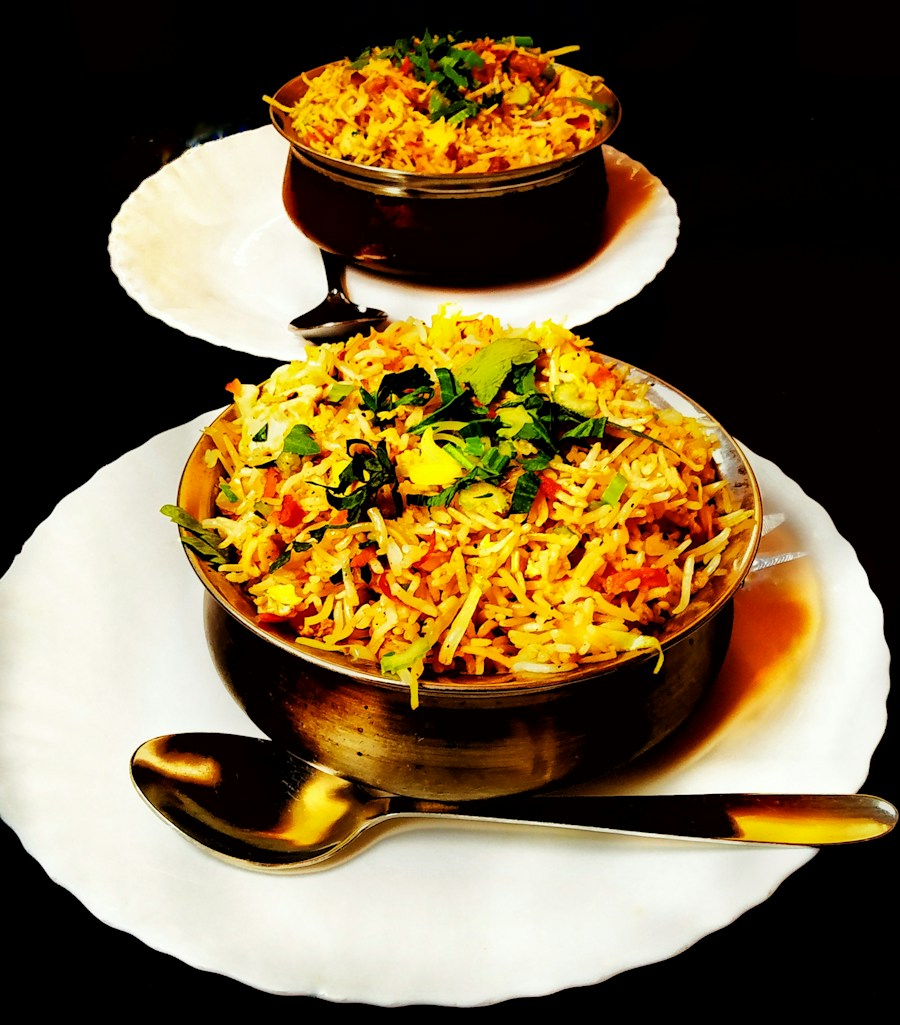 A serving of fragrant biryani rice